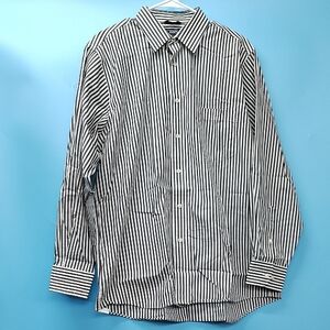 Chaps Black and White Striped Casual Shirt